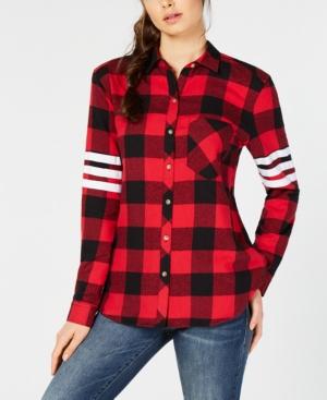 Project 28 Cotton Plaid Striped-sleeve Shirt