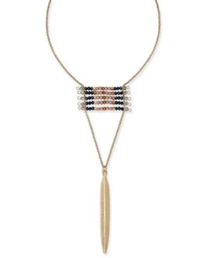 Inc International Concepts Gold-tone Beaded Metal Feather Necklace, Created For Macy's