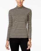 Charter Club Petite Striped Metallic Mock-neck Top, Only At Macy's