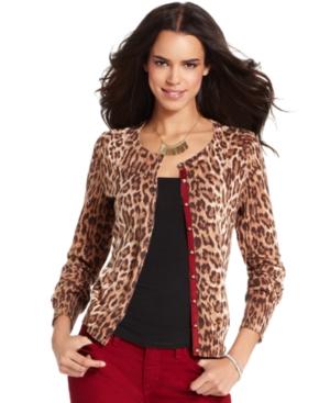 Lucky Brand Jeans Sweater, Long-sleeve Scoop-neck Leopard-print Cardigan