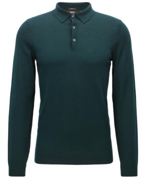 Boss Men's Slim-fit Merino Wool Long-sleeve Polo
