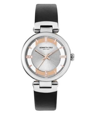 Kenneth Cole New York Ladies Transparent Black Leather Strap Watch 34mm