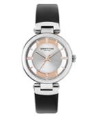 Kenneth Cole New York Ladies Transparent Black Leather Strap Watch 34mm