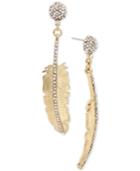 Betsey Johnson Gold-tone Pave Feather Drop Earrings