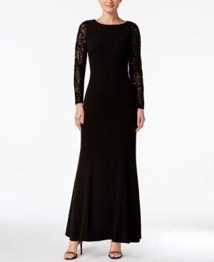Calvin Klein Sequined-sleeve V-back Gown