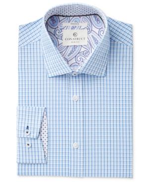 Con. Struct Men's Slim-fit Stretch Blue Twill Check Dress Shirt