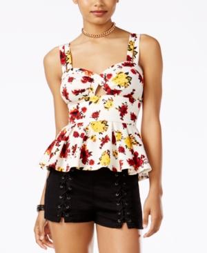 Material Girl Juniors' Printed Cutout Peplum Top, Only At Macy's