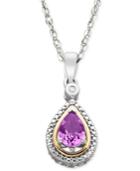 Sterling Silver And 14k Gold Necklace, Amethyst (5/8 Ct. T.w.) And Diamond Accent Pendant