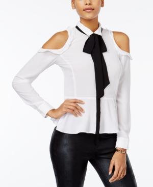 Xoxo Juniors' Ruffled Cold-shoulder Peplum Blouse
