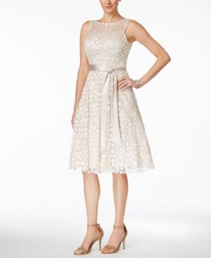 Jessica Howard Illusion Floral-applique Fit & Flare Dress