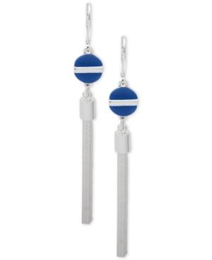 Nine West Silver-tone Blue Disc & Chain Tassel Linear Drop Earrings
