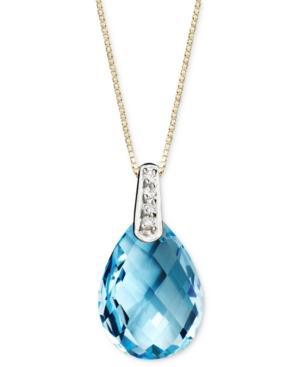 14k Gold Necklace, Blue Topaz (6-1/5 Ct. T.w.) And Diamond Accent Pear Brio Pendant
