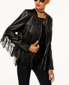 Anna Sui Loves Inc International Concepts Leather-fringe Jacket, Created For Macy's