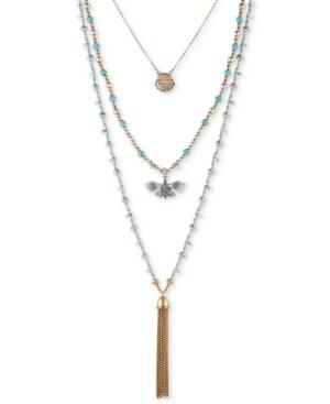Lucky Brand Two-tone Blue Stone Multi-layer Pendant Necklace