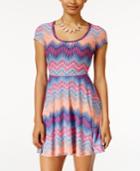 Planet Gold Juniors' Printed Cap-sleeve Fit & Flare Dress