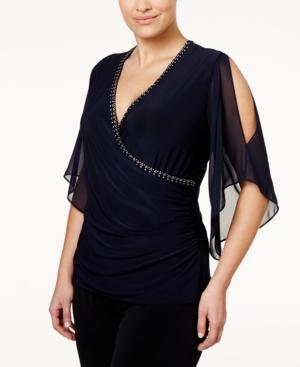 Msk Plus Size Illusion-sleeve Embellished Top
