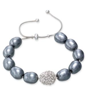 Charter Club Silver-tone Imitation Pearl Pave Adjustable Bracelet, Only At Macy's