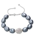 Charter Club Silver-tone Imitation Pearl Pave Adjustable Bracelet, Only At Macy's