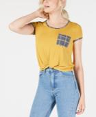 Self Esteem Juniors' Plaid-trim Pocket T-shirt