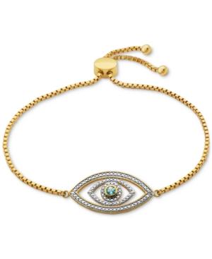 Blue Topaz (1/10 Ct. T.w.) And Diamond Accent Evil Eye Slider Bracelet In 18k Gold Over Silver-plated Bronze