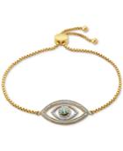 Blue Topaz (1/10 Ct. T.w.) And Diamond Accent Evil Eye Slider Bracelet In 18k Gold Over Silver-plated Bronze