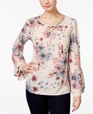 Style & Co. Floral-print Ruffle-sleeve Top, Only At Macy's