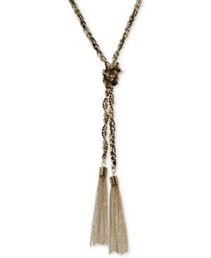Guess Gold-tone Long Knotted Tassel Lariat Necklace