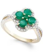 Emerald (2 Ct. T.w.) And Diamond (1/4 Ct. T.w.) Clover Ring In 14k Gold