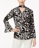 Ny Collection Floral-print Choker Blouse