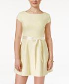 Teeze Me Juniors' Cap-sleeve Printed Jacquard Dress