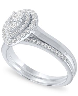 Diamond Pear Double Halo Cluster Bridal Set (1/2 Ct. T.w.) In 14k White Gold