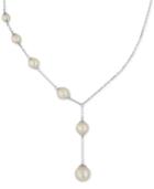 Majorica Sterling Silver Asymmetrical Imitation Pearl (5-10mm) Lariat Necklace