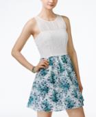 Speechless Juniors' Lace Floral-print A-line Dress, Only At Macy's
