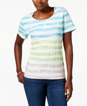 Karen Scott Petite Striped Ombre T-shirt, Only At Macy's