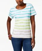 Karen Scott Petite Striped Ombre T-shirt, Only At Macy's