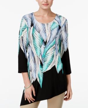 Jm Collection Leaf-print Asymmetrical Tunic, Only At Macy's