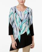 Jm Collection Leaf-print Asymmetrical Tunic, Only At Macy's