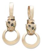 Effy Signature Black And White Diamond (3/4 Ct. T.w.) And Emerald Accent Door Knocker Panther Earrings In 14k Rose Gold