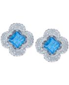 Lali Jewels Blue Topaz And Sapphire (20 1/2 Ct. T.w.) And Diamond (2-3/8 Ct. T.w.) Clover Earrings In 14k White Gold