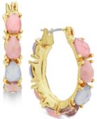 Nine West Gold-tone Multicolor Stone Hoop Earrings