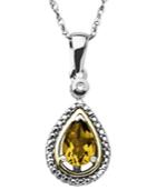 14k Gold And Sterling Silver Necklace, Citrine (5/8 Ct. T.w.) And Diamond Accent Teardrop Pendant