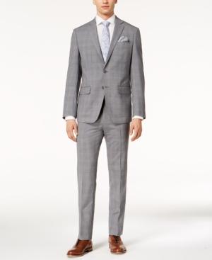 Tallia Orange Men's Slim-fit Gray/blue Plaid Suit