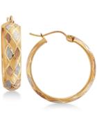 Tri-color Argyle Patterned Hoop Earrings In 14k Gold