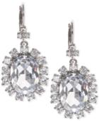 Marchesa Silver-tone Crystal Halo Oval Drop Earrings