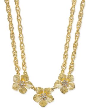 Charter Club Gold-tone Triple Flower Crystal Double Chain Statement Necklace, Only At Macy's
