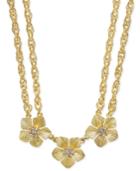 Charter Club Gold-tone Triple Flower Crystal Double Chain Statement Necklace, Only At Macy's