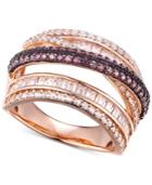 Cubic Zirconia Multi-row Crossover Statement Ring In 14k Rose Gold-plated Sterling Silver