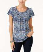 Style & Co Petite Printed Pleated Top, Only At Macy's