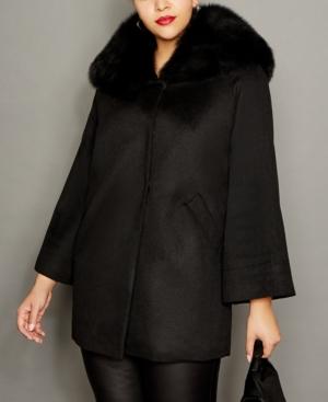 The Fur Vault Plus Size Fox-collar Cashmere Coat