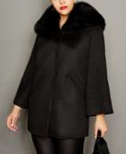 The Fur Vault Plus Size Fox-collar Cashmere Coat